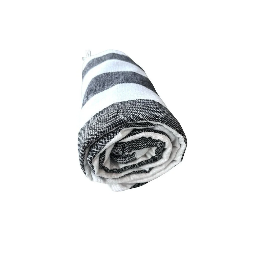 Utopia Turkish Beach Towel Black White Striped 100% Cotton 40x62 Fringe